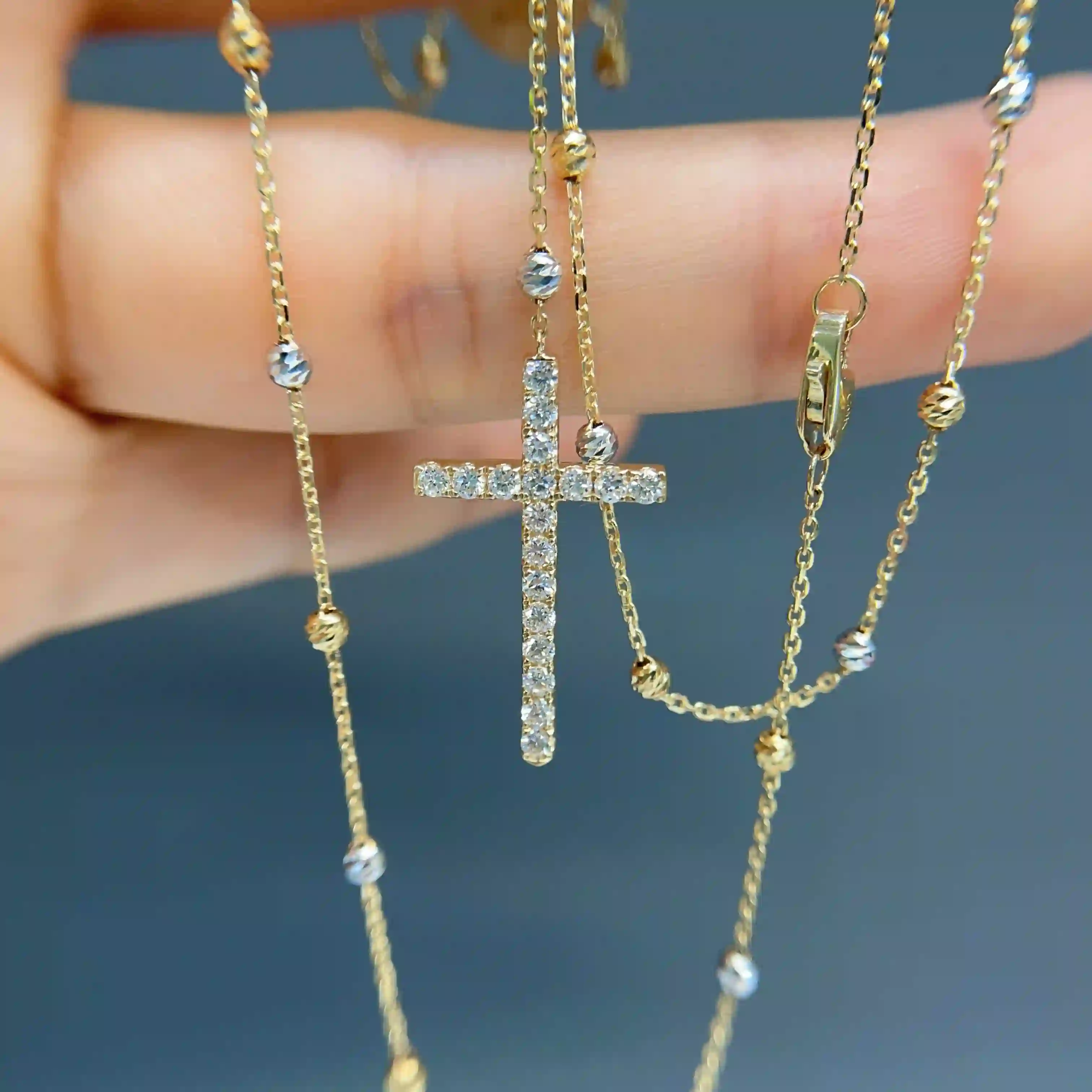 Celoray Custom 18K Yellow Gold New Design Mary and Cross Rossary Pendant Necklace (4) Celoray Custom 18K Yellow Gold New Design Mary and Cross Rossary Pendant Necklace