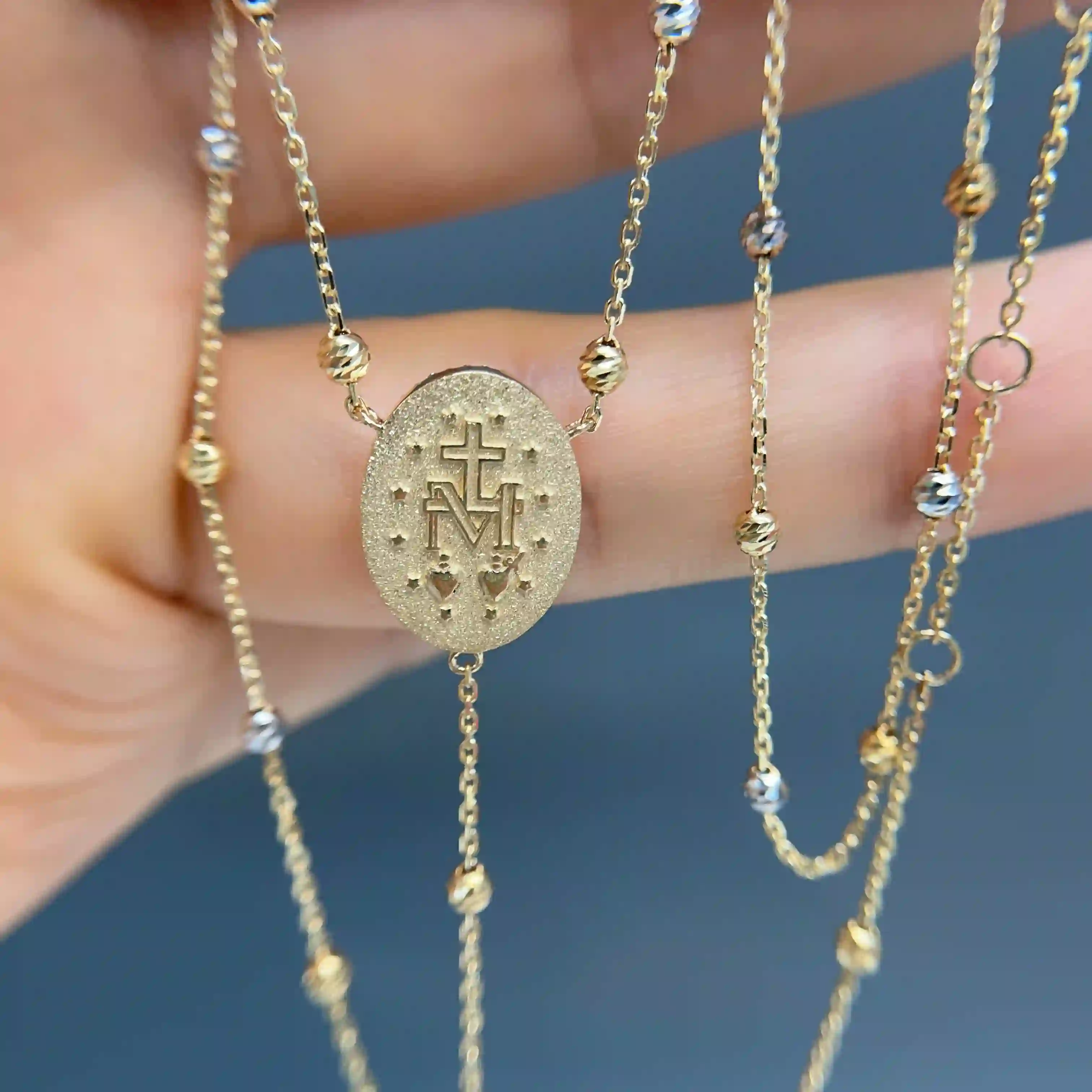 Celoray Custom 18K Yellow Gold New Design Mary and Cross Rossary Pendant Necklace (5) Celoray Custom 18K Yellow Gold New Design Mary and Cross Rossary Pendant Necklace