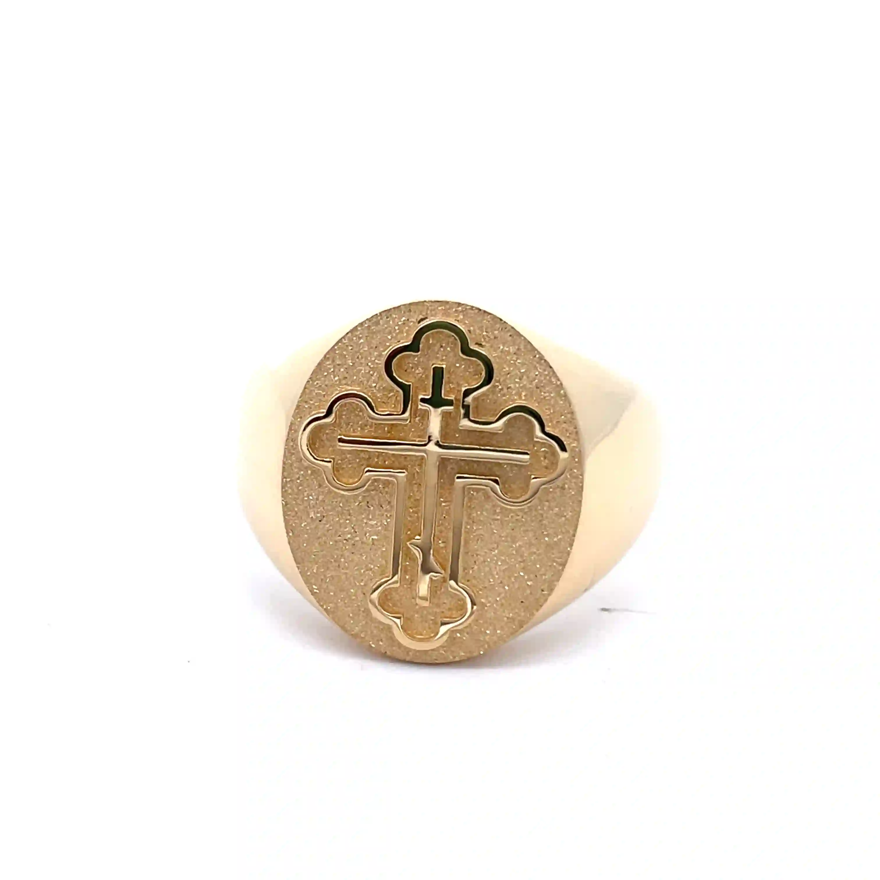 Celoray Custom 18K Yellow Gold Sandblasted Orthodox Cross Statement Ring for Men (7) Celoray Custom 18K Yellow Gold Sandblasted Orthodox Cross Statement Ring for Men