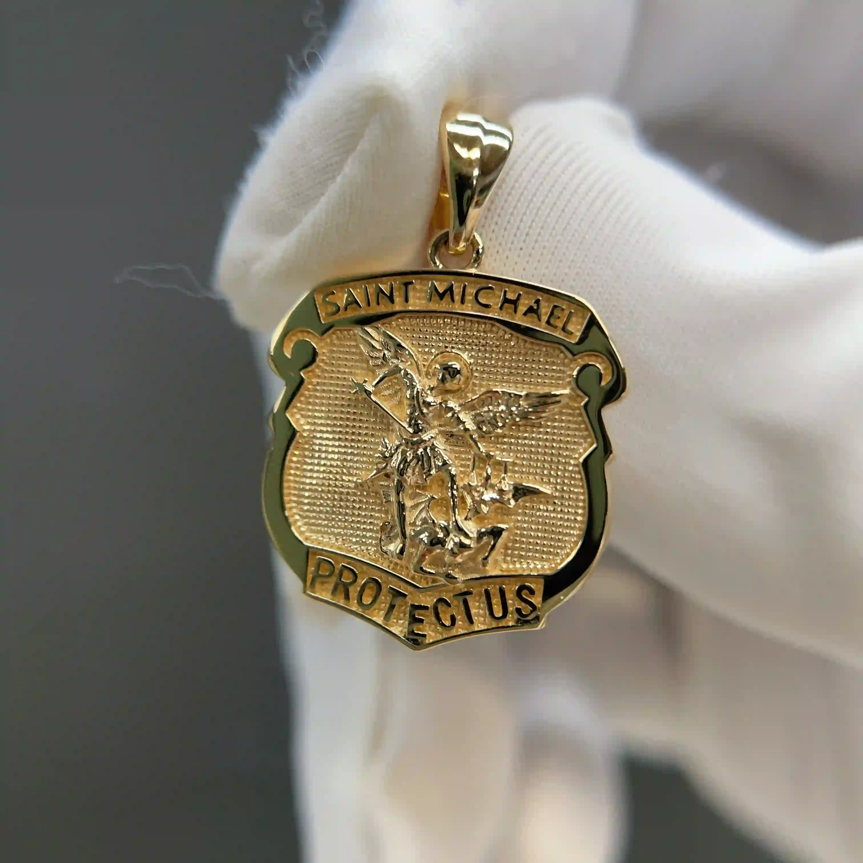 Celoray Custom 18K Yellow Gold St. Michael Angel Pendant 18MM (3) Celoray Custom 18K Yellow Gold St. Michael Angel Pendant 18MM