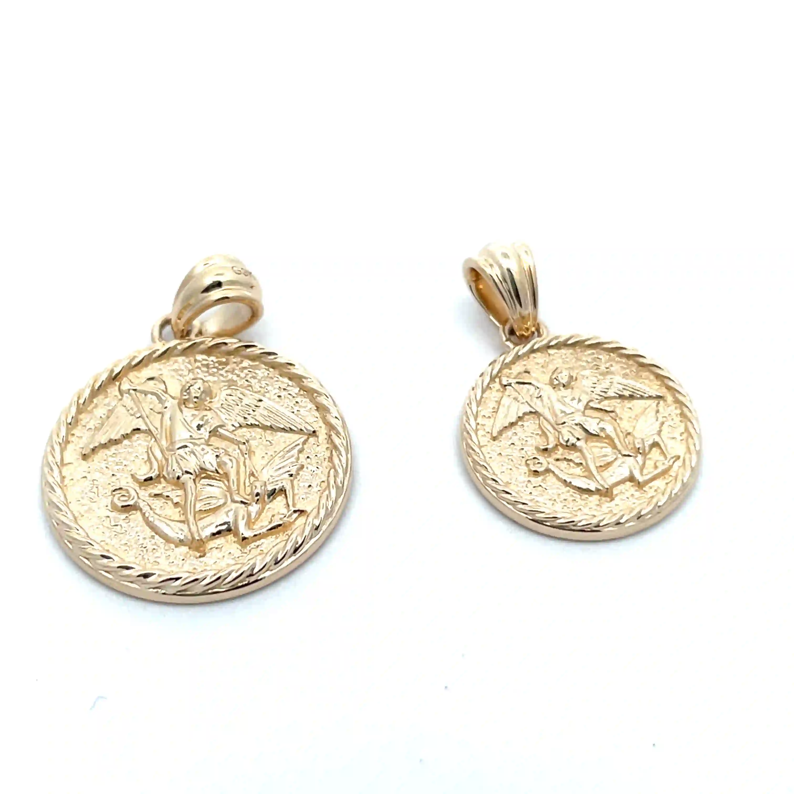 Celoray Custom 18K Yellow Gold St. Michael Angel Round Pendant 12MM (1) Celoray Custom 18K Yellow Gold St. Michael Angel Round Pendant 12MM