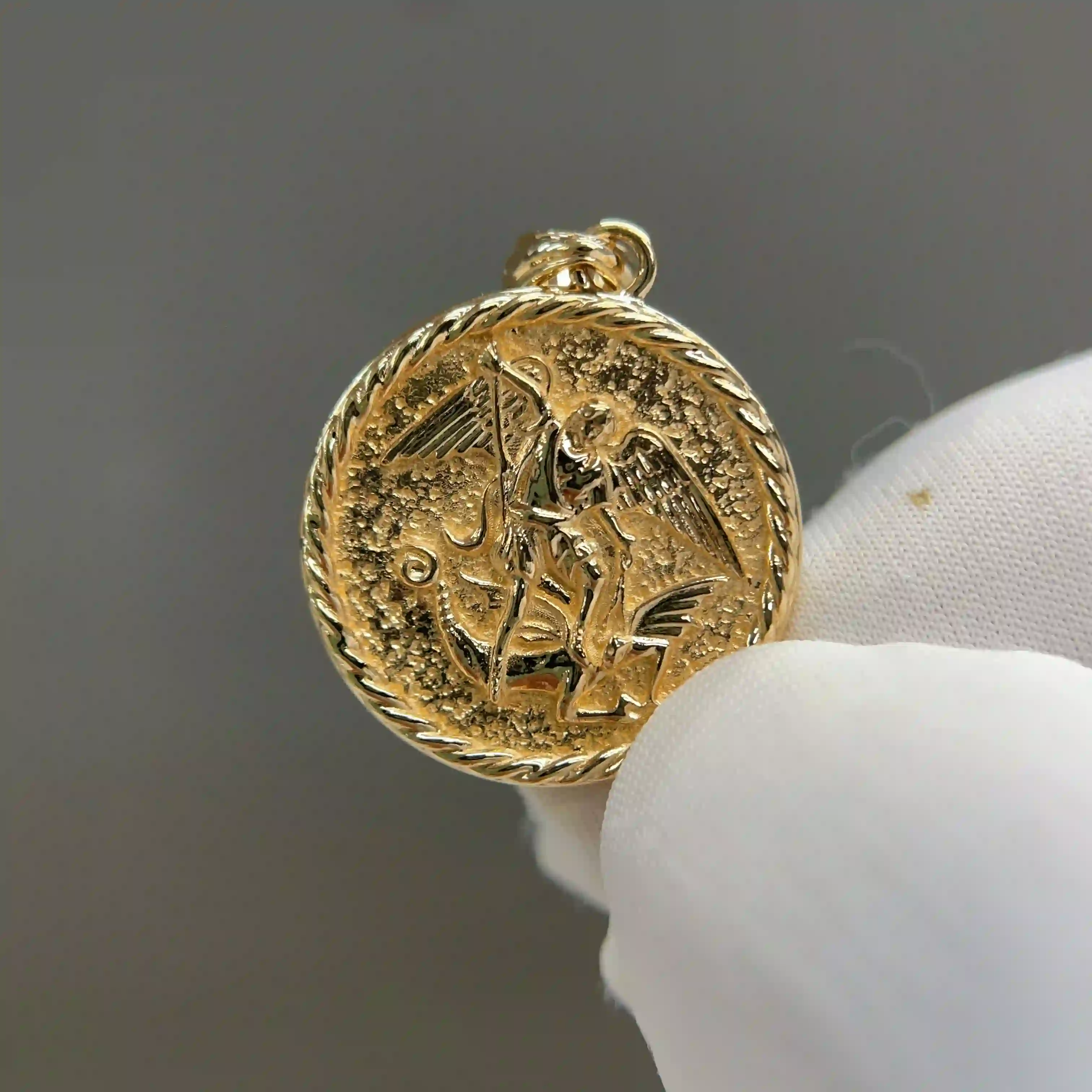 Celoray Custom 18K Yellow Gold St. Michael Angel Round Pendant 12MM (2) Celoray Custom 18K Yellow Gold St. Michael Angel Round Pendant 12MM