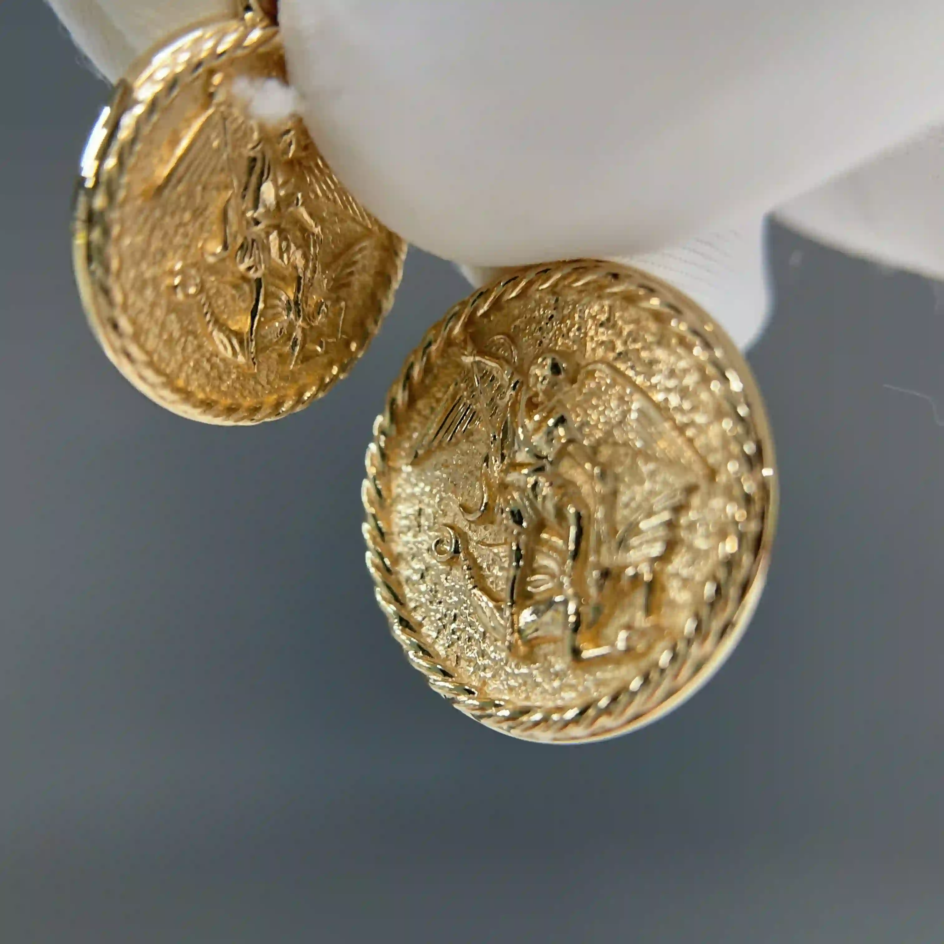 Celoray Custom 18K Yellow Gold St. Michael Angel Round Pendant 12MM (4) Celoray Custom 18K Yellow Gold St. Michael Angel Round Pendant 12MM