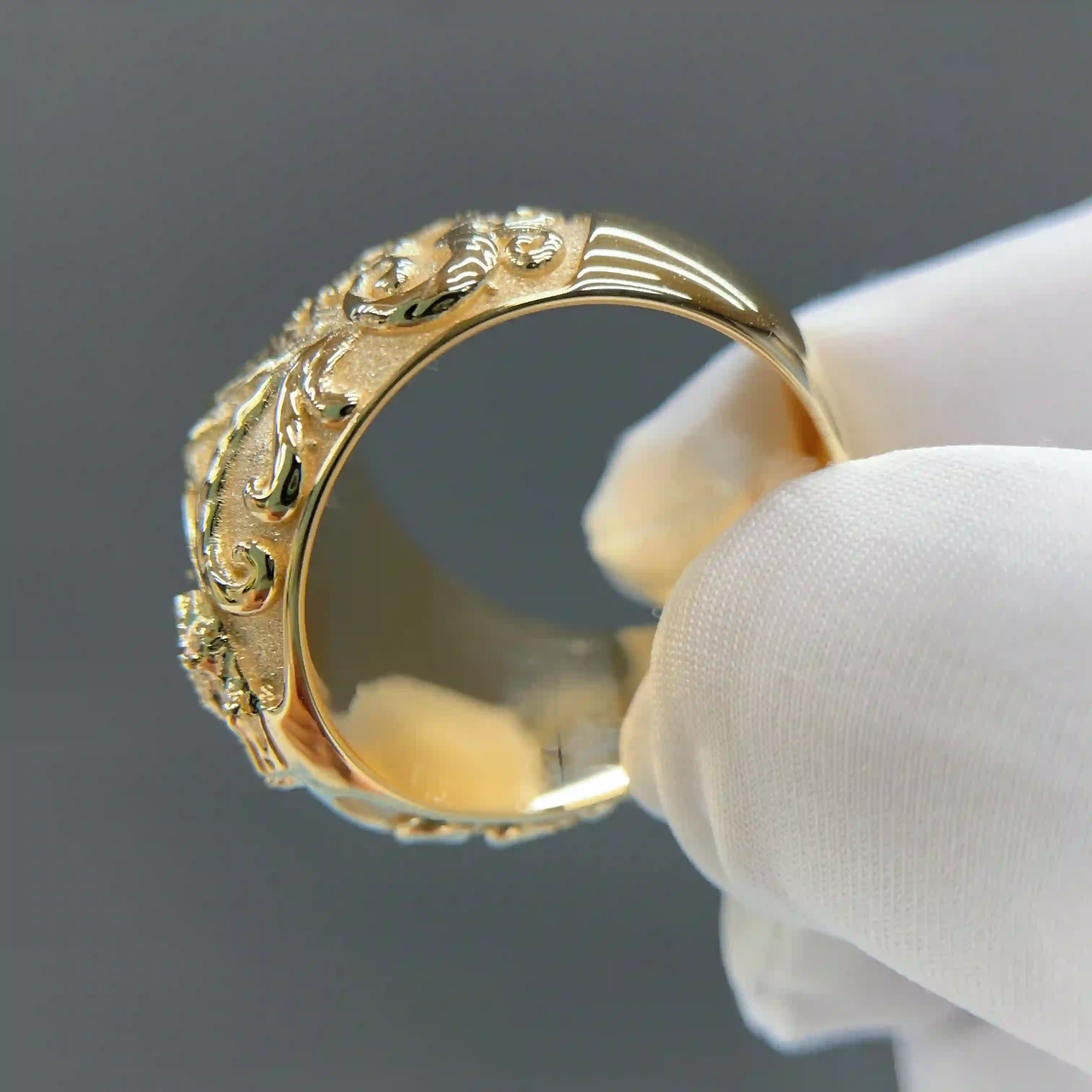 Celoray Custom 18K Yellow Gold St.Michael Diamond Cutting Statement Ring for Men (1) Celoray Custom 18K Yellow Gold St.Michael Diamond Cutting Statement Ring for Men