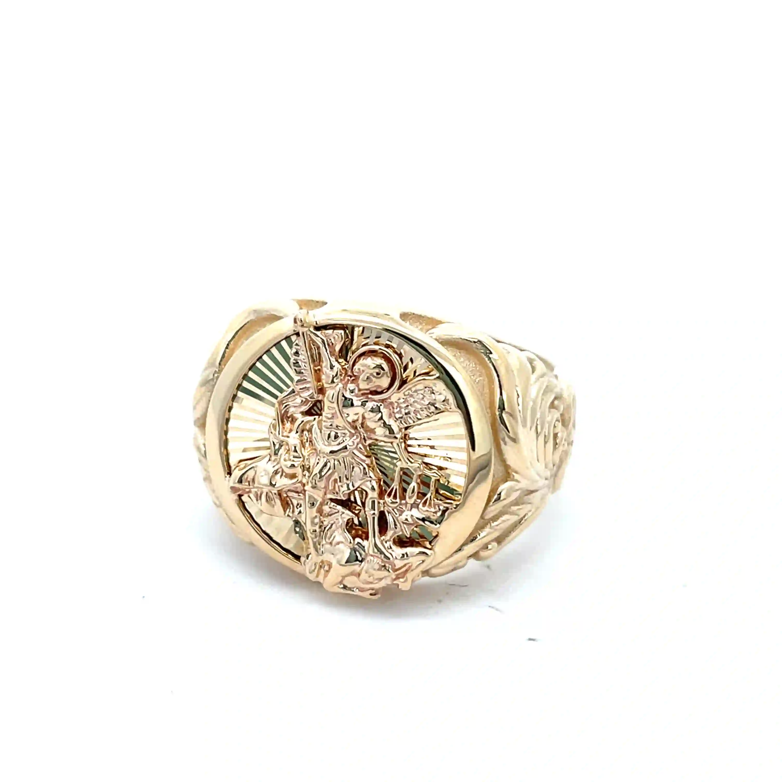 Celoray Custom 18K Yellow Gold St.Michael Diamond Cutting Statement Ring for Men (2) Celoray Custom 18K Yellow Gold St.Michael Diamond Cutting Statement Ring for Men