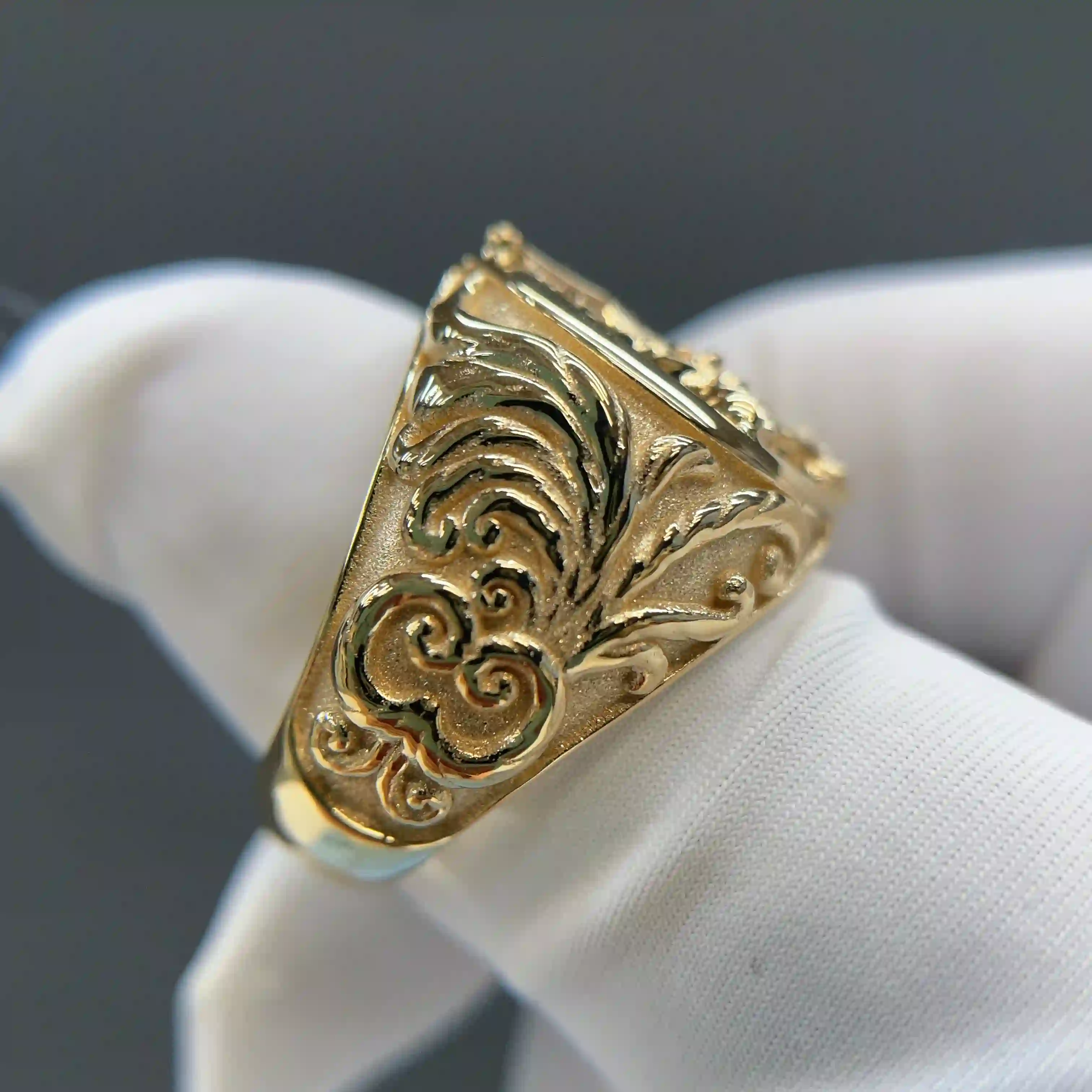 Celoray Custom 18K Yellow Gold St.Michael Diamond Cutting Statement Ring for Men (4) Celoray Custom 18K Yellow Gold St.Michael Diamond Cutting Statement Ring for Men