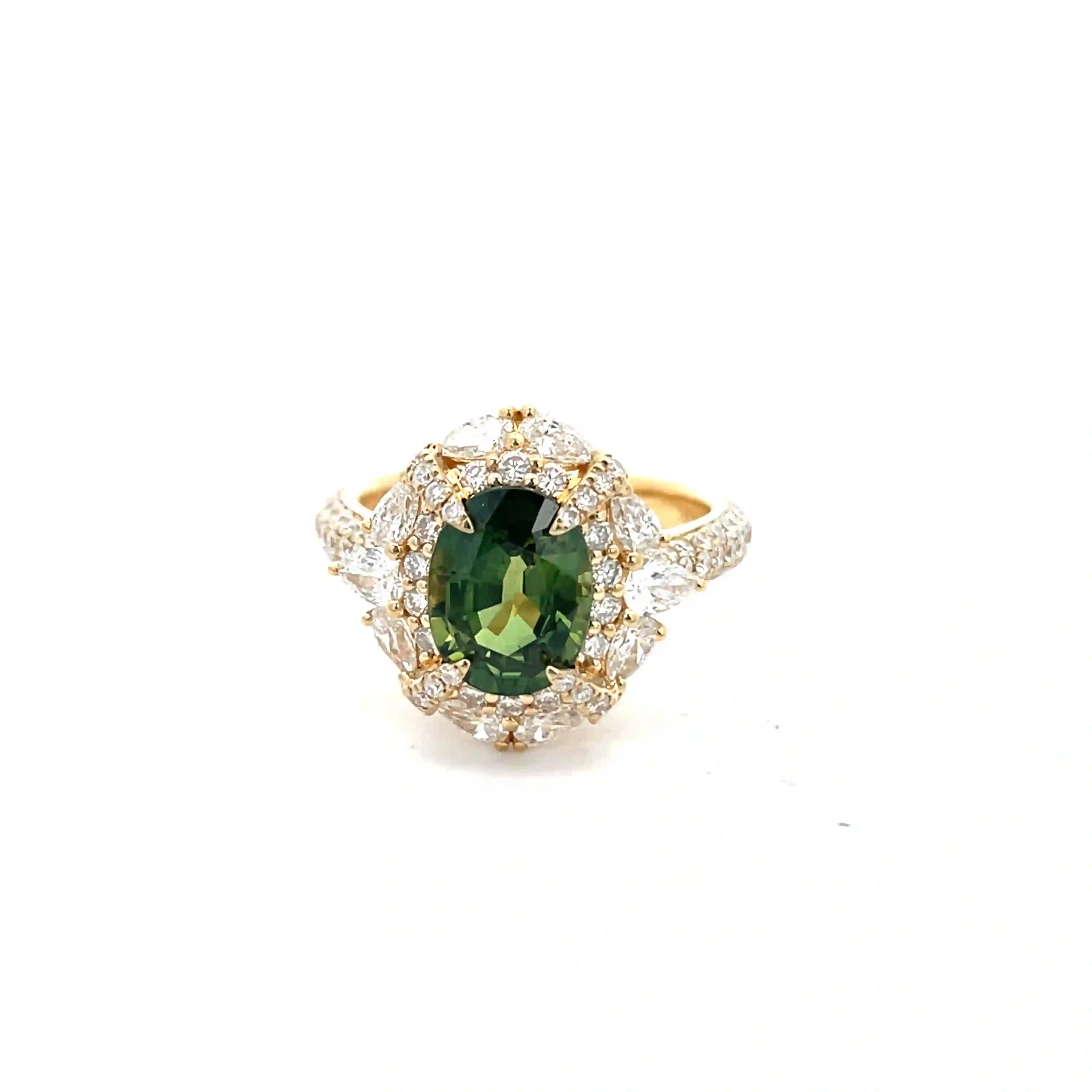 Celoray Custom 18K Yellow Gold Teal Blue Sapphire with Diamond Cluster Setting Ring for Women (3) Celoray Custom 18K Yellow Gold Teal Blue Sapphire with Diamond Cluster Setting Ring for Women