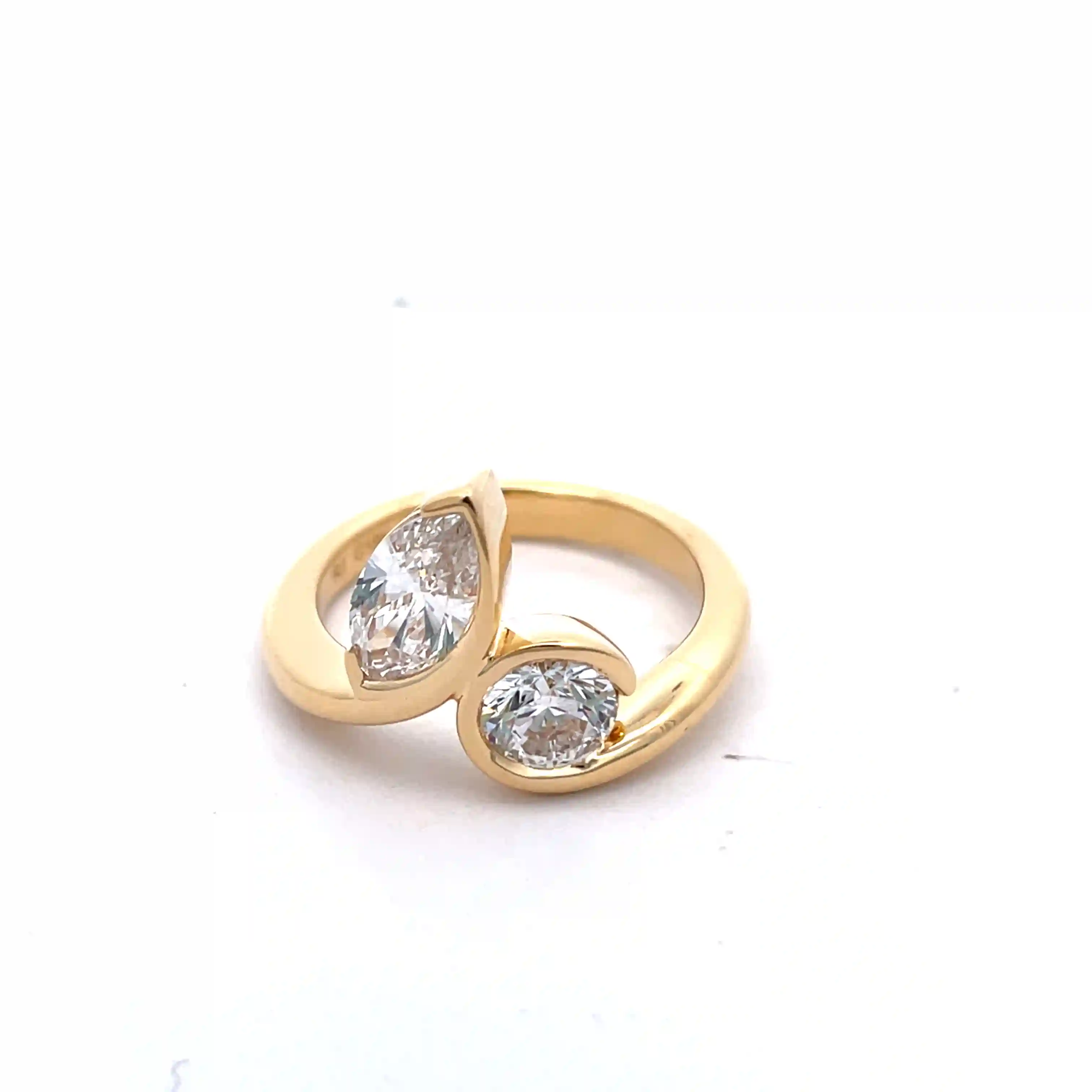 Celoray Custom 18K Yellow Gold Toi et Moi Ring with Marquise and Round Diamond (1) Celoray Custom 18K Yellow Gold Toi et Moi Ring with Marquise and Round Diamond
