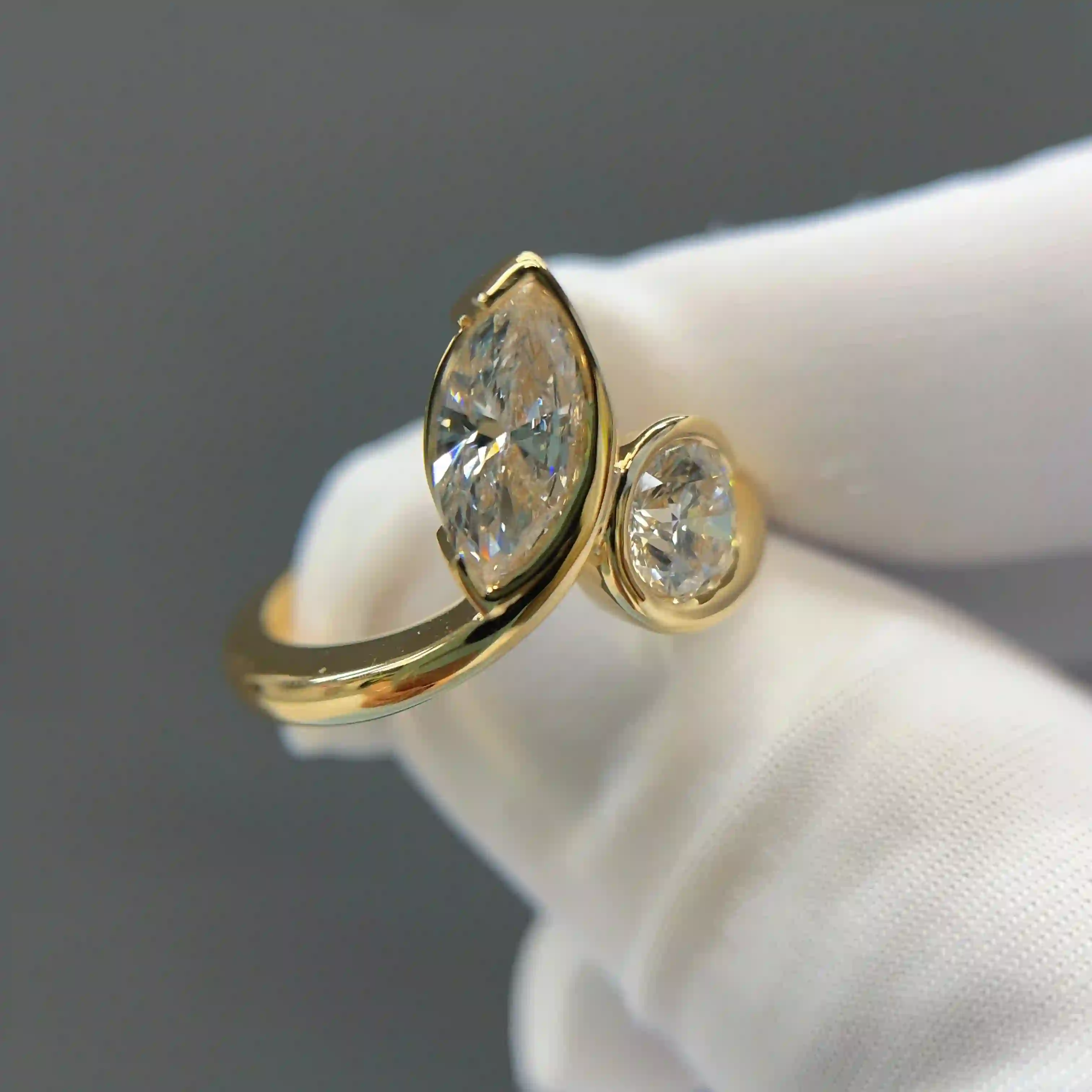 Celoray Custom 18K Yellow Gold Toi et Moi Ring with Marquise and Round Diamond (3) Celoray Custom 18K Yellow Gold Toi et Moi Ring with Marquise and Round Diamond