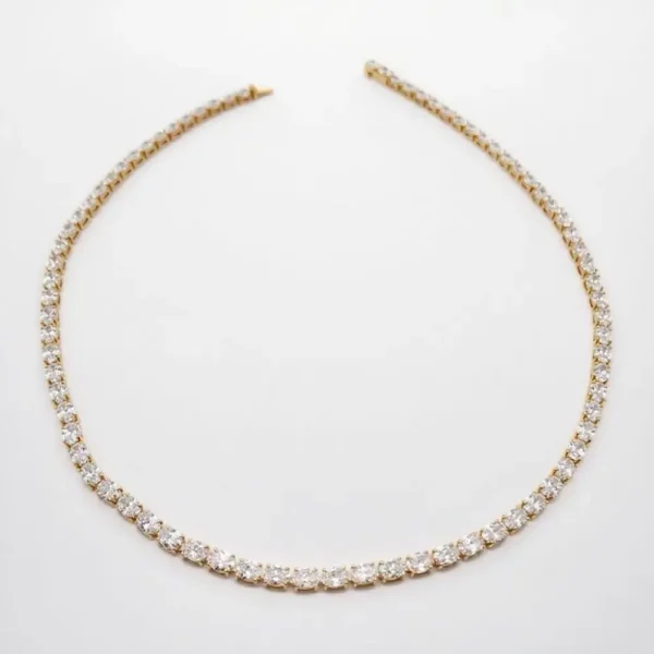 Celoray Custom 14K Yellow Gold 13CT Oval Cut Lab Diamond Tennis Necklace