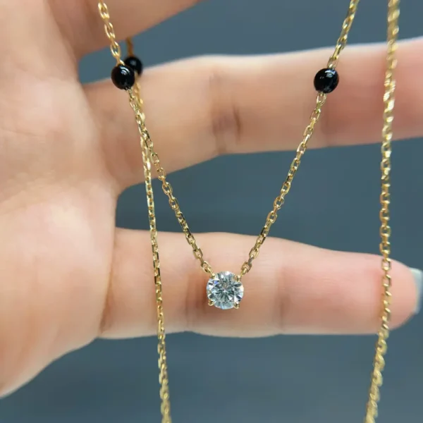 Celoray Custom 14K Yellow Gold Black Onyx Station Necklace with 0.5CT IGI Lab Diamond