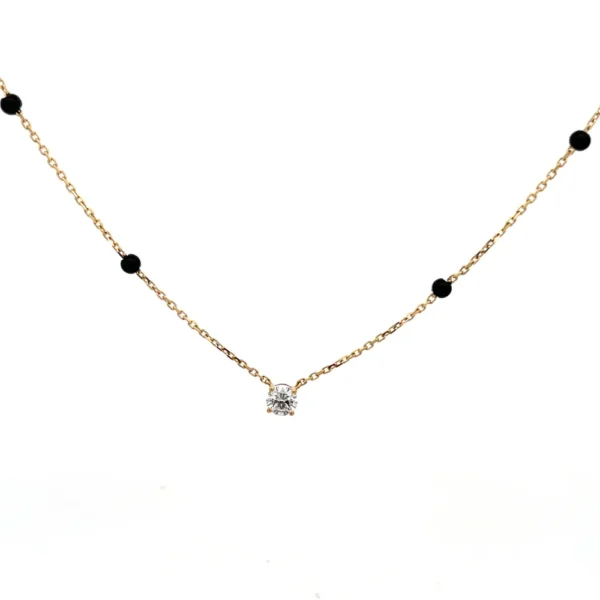 Celoray Custom 14K Yellow Gold Black Onyx Station Necklace with 0.5CT IGI Lab Diamond