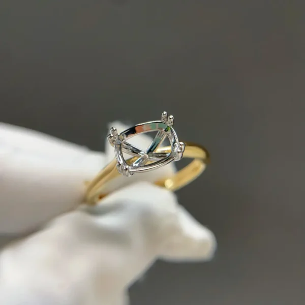 Celoray Custom 18K Yellow Gold East-West 2CT Cushion Cut Engagement Ring Setting with White Gold Head