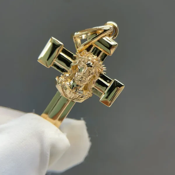 Celoray Custom 9K Yellow Gold Jesus Head Cross Pendant for Men Religious Crucifix Necklace