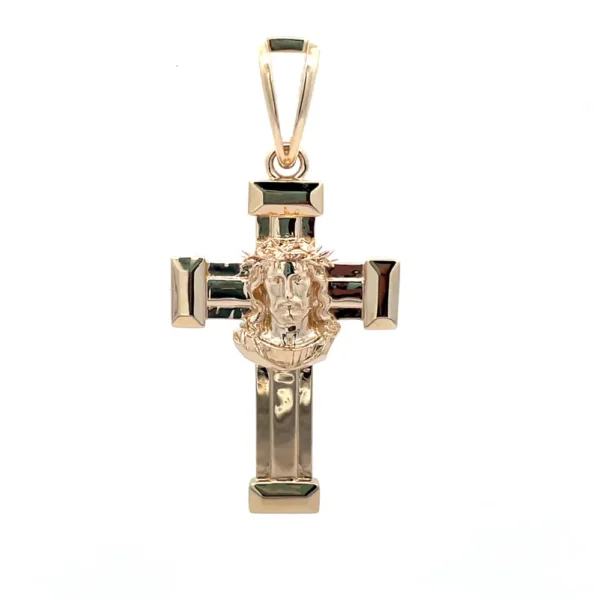Celoray Custom 9K Yellow Gold Jesus Head Cross Pendant for Men Religious Crucifix Necklace