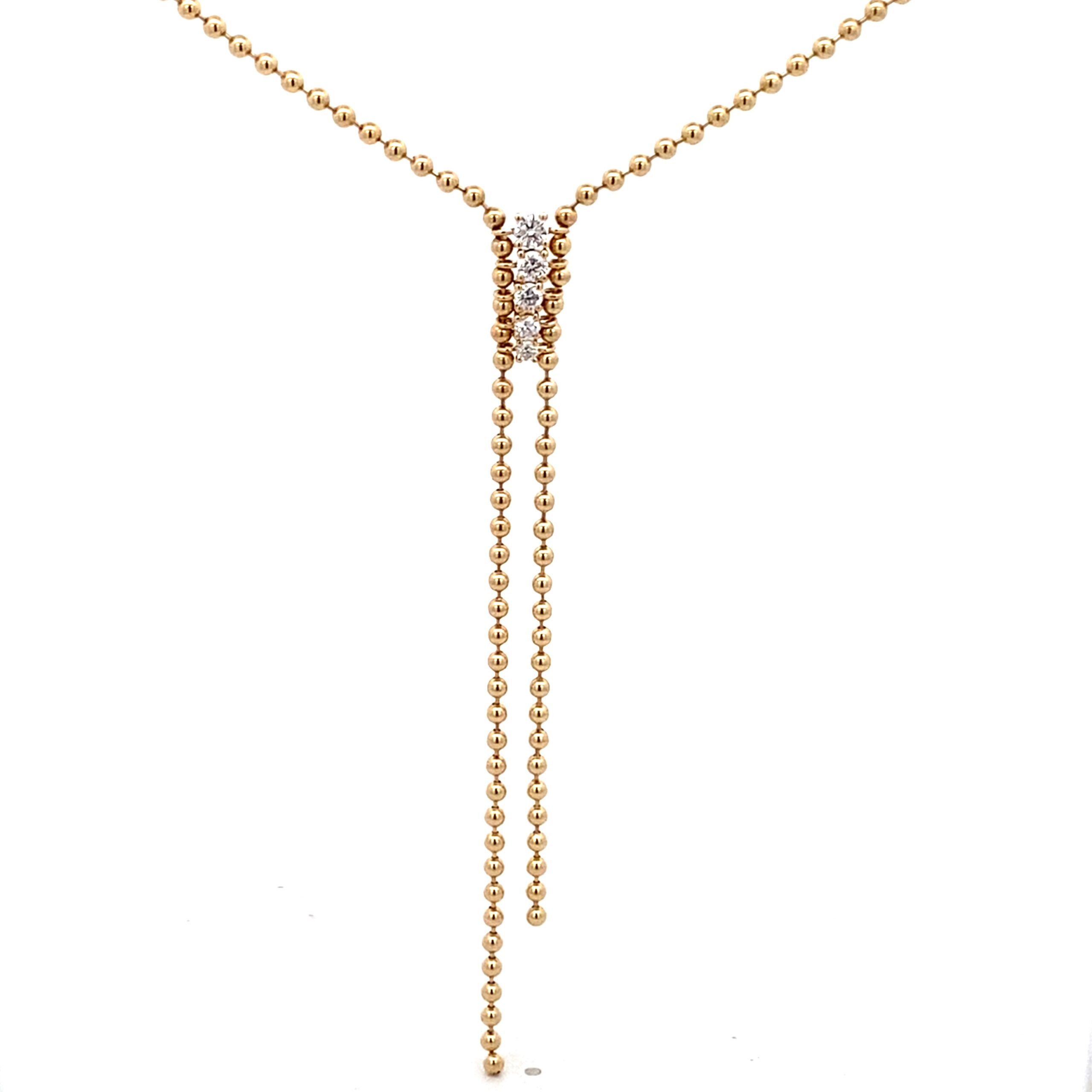 Celoray Custom 14K Yellow Gold Beaded Bolo Necklace with 3 Inch Drop and 5 Diamond Stations