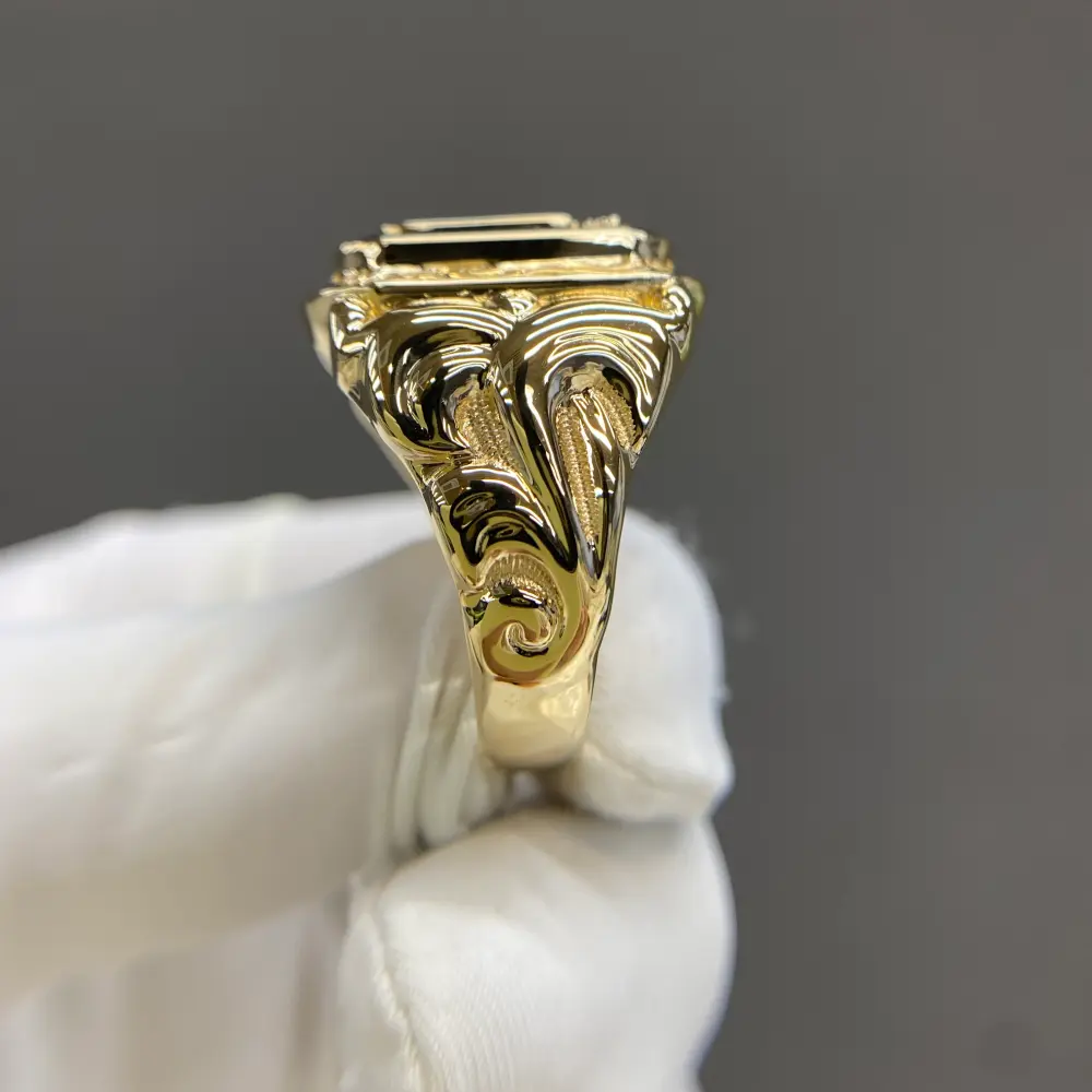 Celoray Custom 14K Yellow Gold Black Onyx Signet Ring with Engraved Crest for Men (1) Celoray Custom 14K Yellow Gold Black Onyx Signet Ring with Engraved Crest for Men
