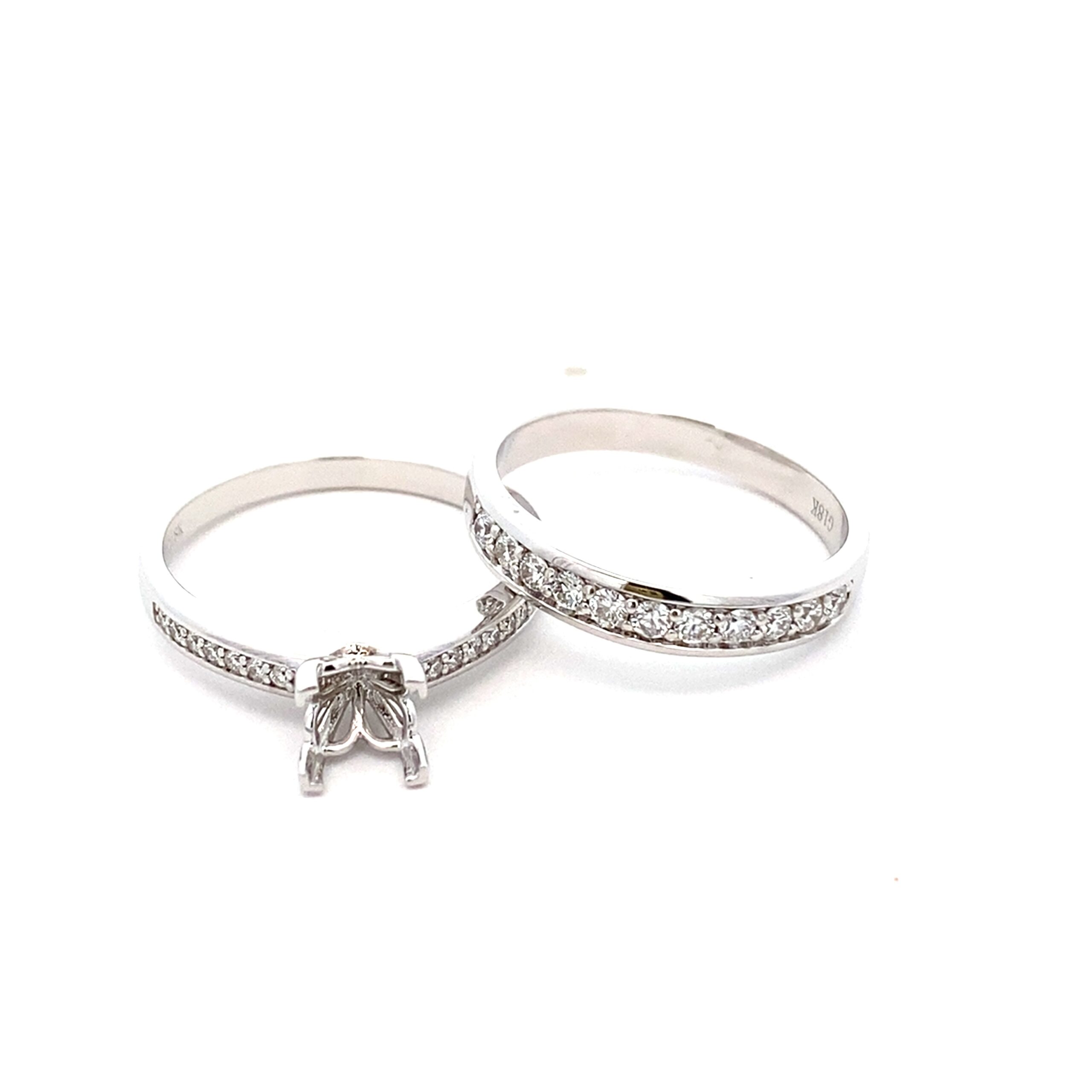 Celoray Custom 18K White Gold Diamond Bridal Set Pavé Engagement Ring with Matching Wedding Band