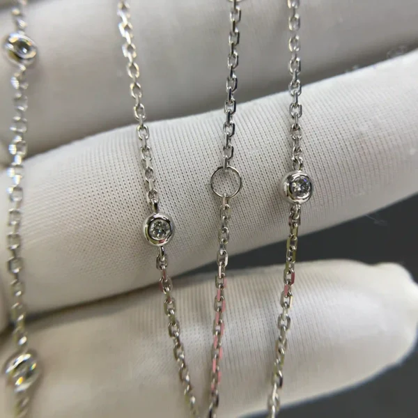Celoray Custom 18K White Gold Diamond Bubble Necklace 0.6CTTW Double Stone Station Chain Necklace