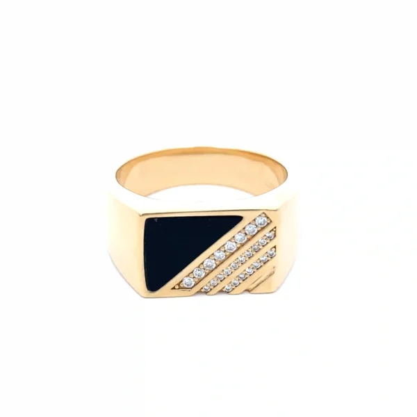 Celoray Custom 9K Yellow Gold Black Onyx Diamond Ring 0.6CT Onyx 0.3CT Diamond Geometric Signet Ring