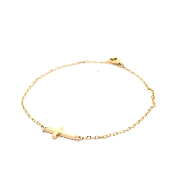Celoray Custom 9K Yellow Gold Minimalist Cross Bracelet Dainty Religious Chain Bracelet 1G