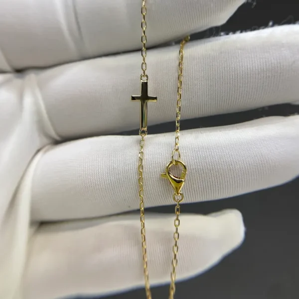 Celoray Custom 9K Yellow Gold Minimalist Cross Bracelet Dainty Religious Chain Bracelet 1G