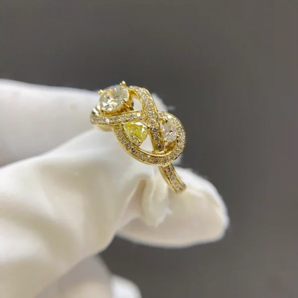 Celoray Custom 9K Yellow Gold Three Stone Diamond Ring 0.5CT Total with Infinity Twist Design
