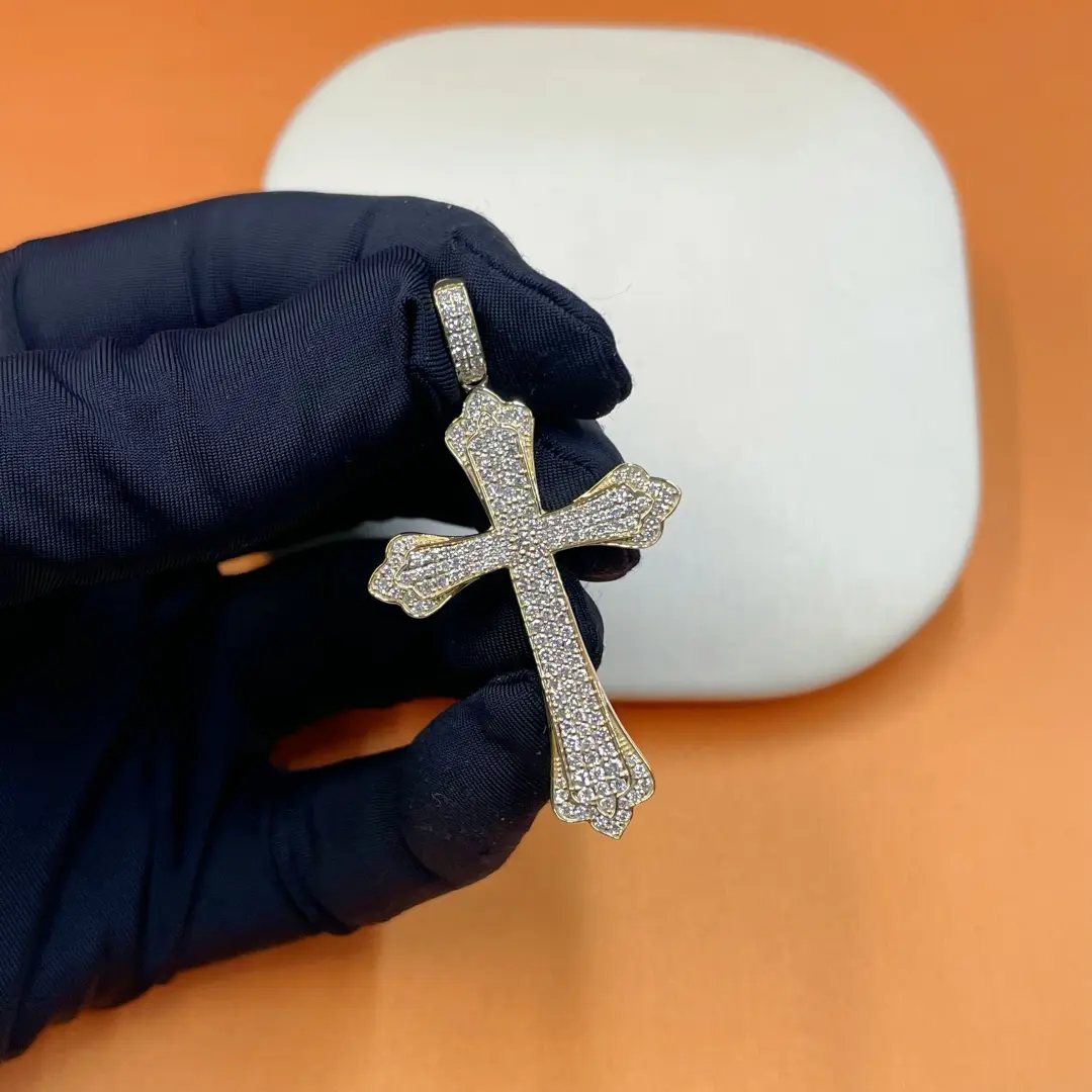 Celoray Custom 18K Yellow Gold Double-Layer Cross Necklace Pave Diamond Celoray Custom 18K Yellow Gold Double-Layer Cross Necklace Pave Diamond
