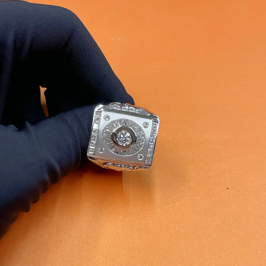 Celoray Custom 9K White Gold Vintage Man Ring with Baugettte cut Diamonds Celoray Custom 9K White Gold Vintage Man Ring with Baugettte cut Diamonds