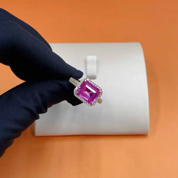 Celoray Custom 9K Yellow Gold 5 Carat Lab Pink Sapphire Double Halo Diamond Ring
