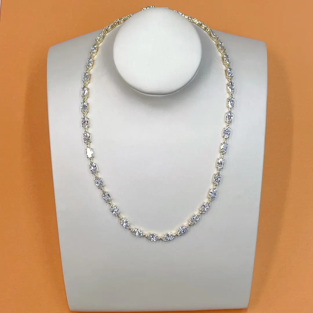 Celoray Custom 9K Yellow Gold Marquise Cut Diamond Tennis Necklace for Women Celoray Custom 9K Yellow Gold Marquise Cut Diamond Tennis Necklace for Women