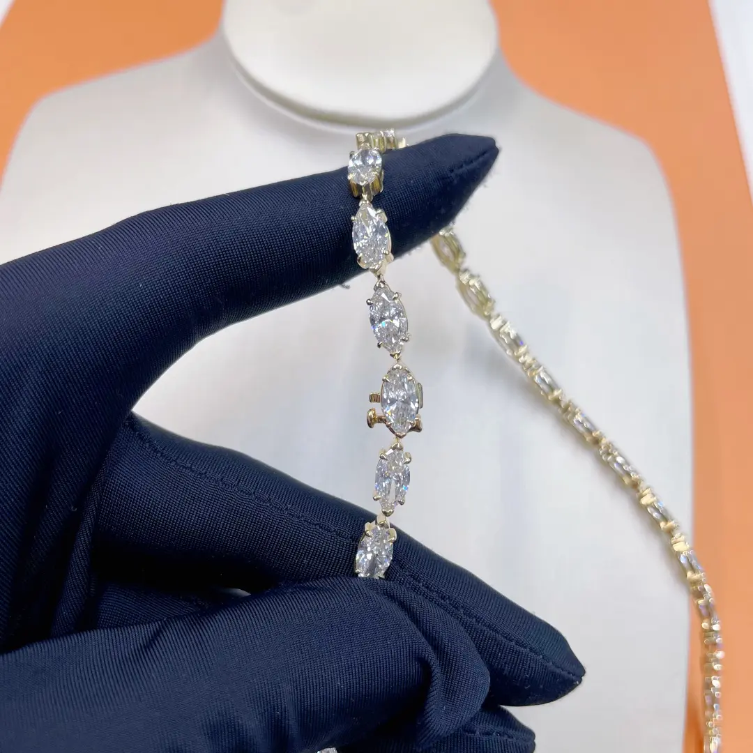 Celoray Custom 9K Yellow Gold Marquise Cut Diamond Tennis Necklace for Women Celoray Custom 9K Yellow Gold Marquise Cut Diamond Tennis Necklace for Women
