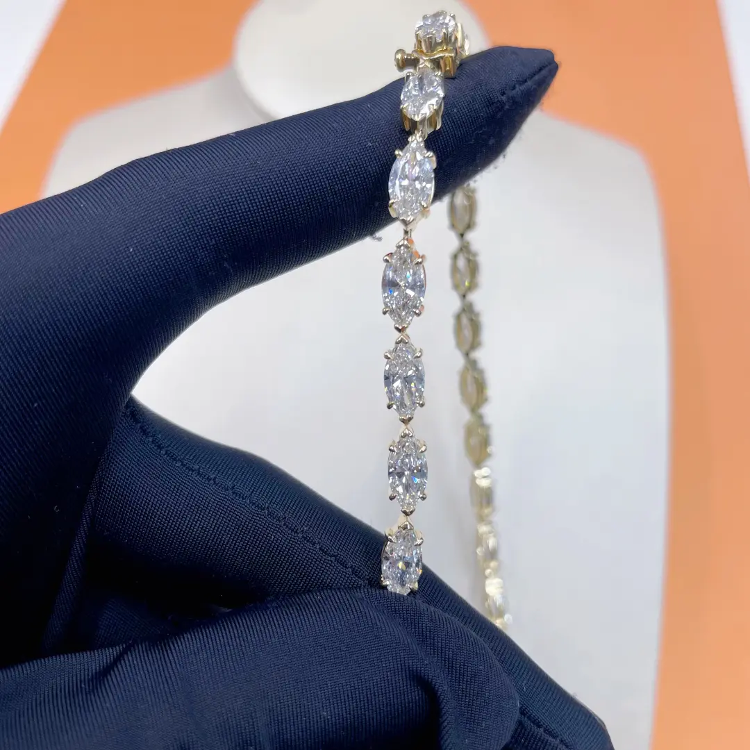 Celoray Custom 9K Yellow Gold Marquise Cut Diamond Tennis Necklace for Women Celoray Custom 9K Yellow Gold Marquise Cut Diamond Tennis Necklace for Women